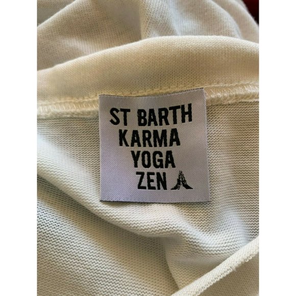 ST BARTH KARMA YOGA ZEN sweatshirt white blue word print size small hoodie - Picture 6 of 6
